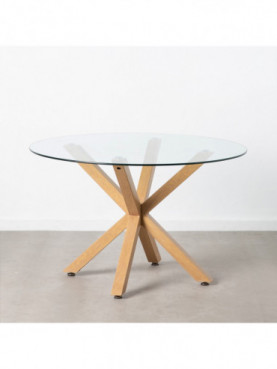 MESA COMEDOR NATURAL CRISTAL-METAL 120 X 120 X 76 CM